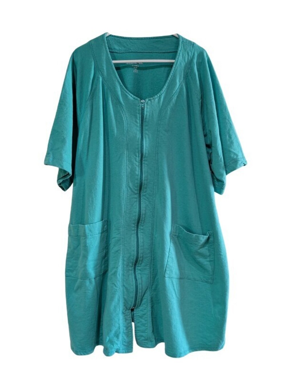 Dreams & Co Short French Terry Zip-Front Robe, Aquamarine, Plus Size 2X (26/28)